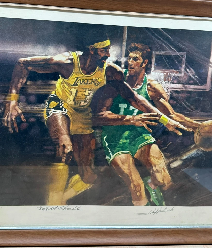 John Havlicek & Wilt Chamberlain Autografiado 16x20 Litografía Enmarcada Lakers Celtics Foto 4 de 4