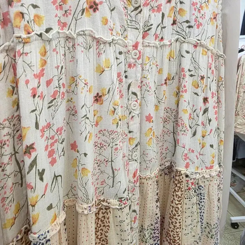 Flower Pattern Patchwork Long Dress - Layered Look - image 3