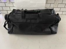 Black Leather Travel Duffel Bag Gym Weekender Overnight Luggage Mens Large
