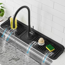 PoYang 24 inch Faucet Mat for Kitchen Sink Splash Guard, 23.6" x 5.5", Black