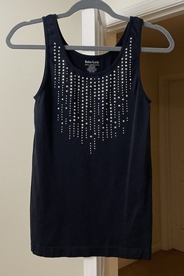Soho Lady Top Black Rhinestone Nylon Stretch Tank Gypsy Glam Women's S/M