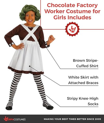 Mädchen Schokoladenfabrik Arbeiter Kostüm Socken Kinder Oompa Loompa Outfit Halloween - Bild 2 von 7