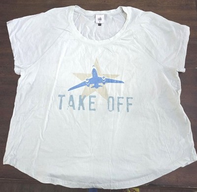 New Cabi Women's M Take Off Flight Destinations Airplane T-Shirt Seafoam Green