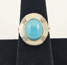 VTG Sterling Silver Blue Gemstone Mother of Pearl Inlay Ring Size 7 - 5.7g