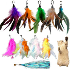 10 Feathered Cat Toy Refills, Wand Attachments for Indoor Cats, Vibrant Colors