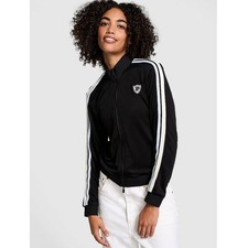 PINK Victoria's Secret Track Star Full Zip Jacket In Black Stripe Size Large NWT