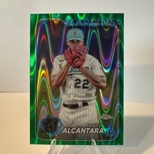 Sandy Alcantara 2024 Topps Chrome Green Wave Refractor #138 Miami Marlins 50/99