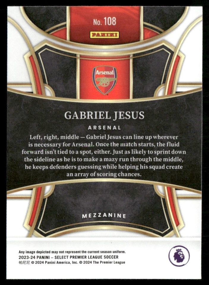 2023 PANINI SELECT PREMIER LEAGUE GABRIEL JESUS ARSENAL FC #108 - Image 2 of 2