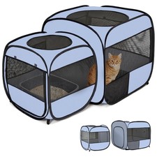 2-in-1 Portable Cat Dog Playpen, Detachable into 2 Separate Cages Gray