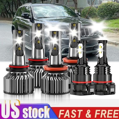 For Jeep Grand Cherokee 2011-13 6x LED Headlight Bulb + Fog Light Combo 26000LM