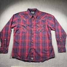 Rock 47 By Wrangler Shirt Mens 2XL Red Plaid Western Pearl Snap Long Sleeve