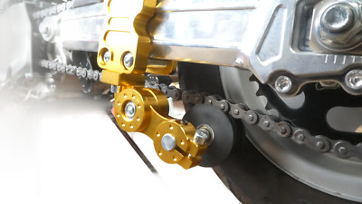 CNC Kettenspanner uni. Dax Monkey Pitbike Schwinge mit Rechteckprofil Gold