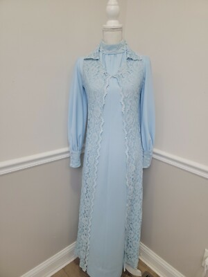 Vintage Hostess Polyester Mod Gogo Blue Lace Maxi Dress | eBay