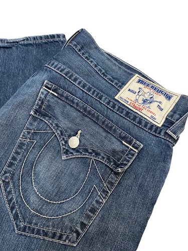 True Religion Basic Straight Jeans 40x32 Medium Wash Flap Pockets Denim - Picture 4 of 11