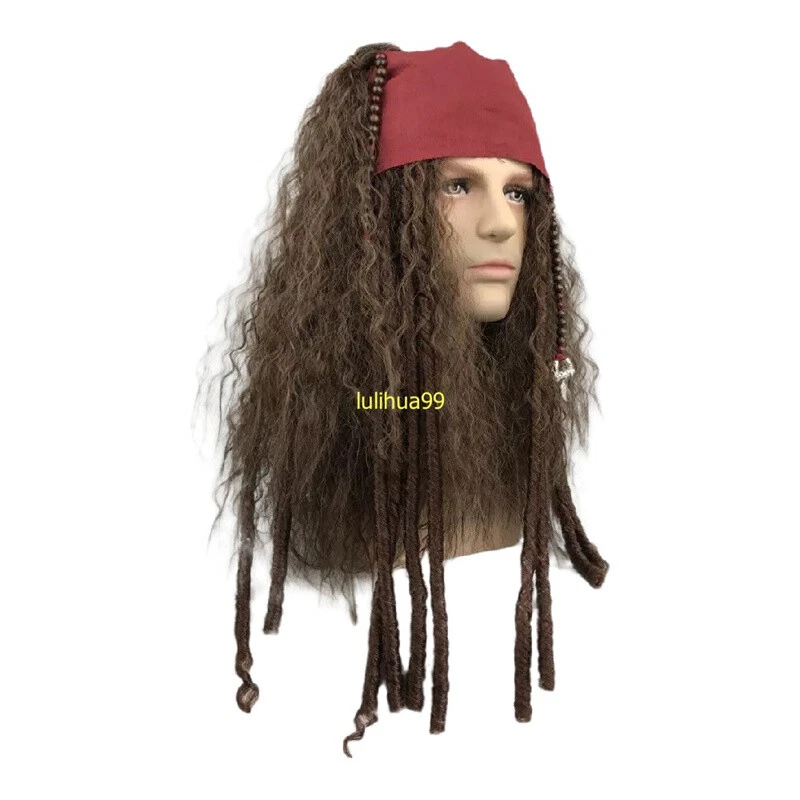 Adulto Jack Sparrow Peluca Piratas del Caribe Cosplay Disfraz Pelo Halloween Foto 2 de 4