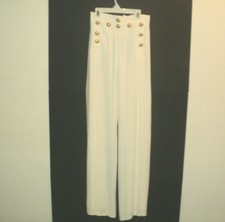 NEW Cache Pants White Size 4 Gold Crest Buttons Straight Leg Lined Made in USA