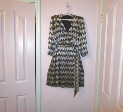 Metallic Chevron Faux Wrap Dress