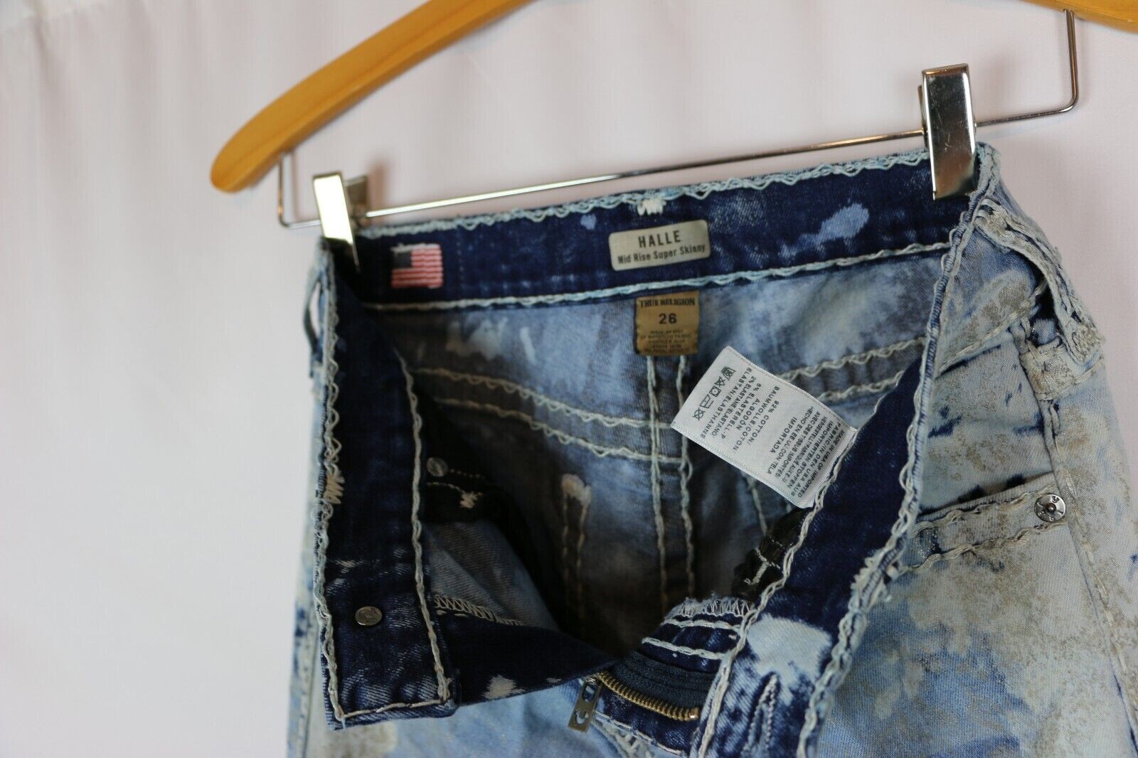 True Religion Womens Denim Halle Acid Bleach Camo Vintage Jeans Made in USA 26 thumbnail 3