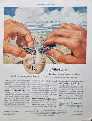 1953 Union Carbide and Carbon Corporation RX Prescriptions vintage Ad 