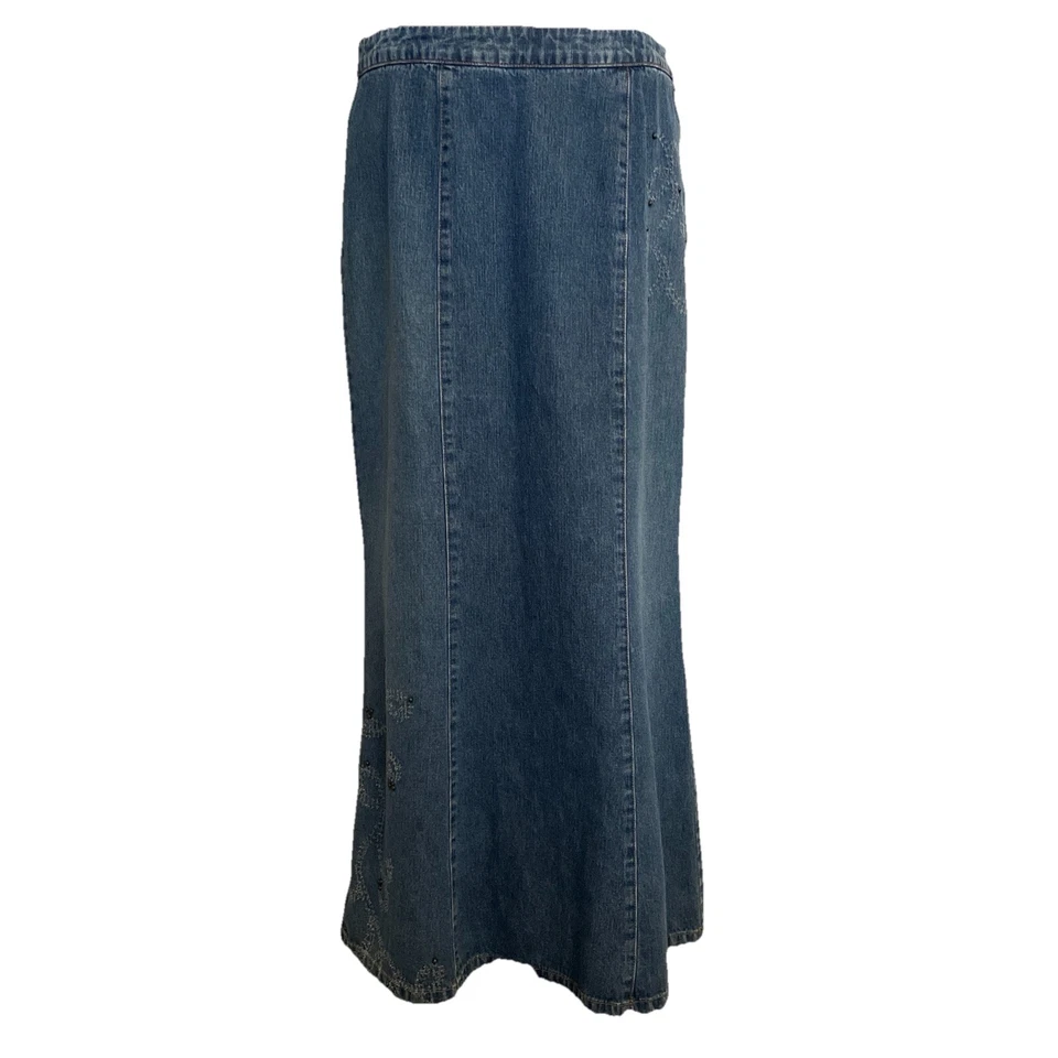 Maxi Falda Acampanada Jean Hippie Algodón Talla 10 Mediana De Colección Años 80 Denim Hasta el Suelo Foto 2 de 4