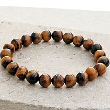 Natural 8mm Tiger's Eye Stone Bracelet Gemstone Stretch Bracelet Handmade