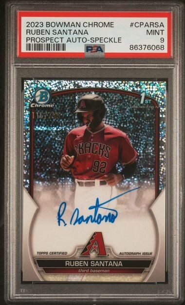 Ruben Santana 2023 Bowman Chrome Prospect Speckle Auto #CPARSA 116/299 PSA 9