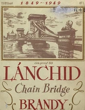 VTG 1949 Lanchid Chain Bridge Brandy Bottle Label Budapest Hungary 4.5x3.25