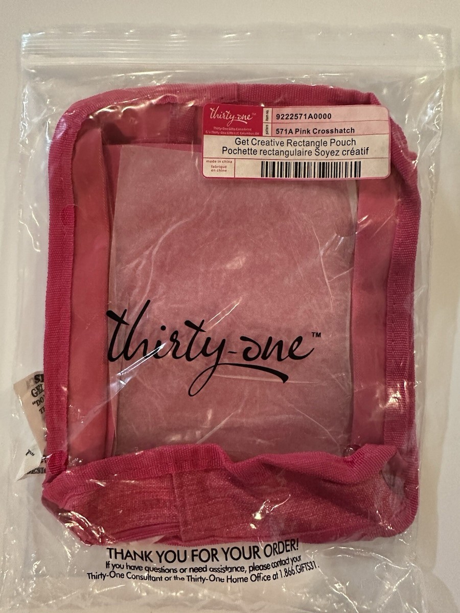 Thirty One Get Creative Rectangle Pouch Pink Crosshatch NWT