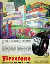 1945 Firestone Champion Tires Vintage Print Ad Tomorrow's Futuristic Helicopter