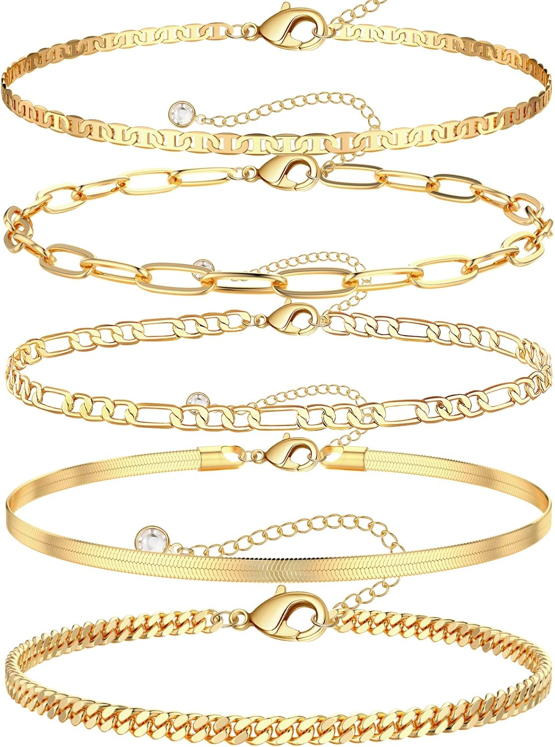 14K Gold Plated Layered Cuban Ankle Bracelet for Women Waterproof Beachwear