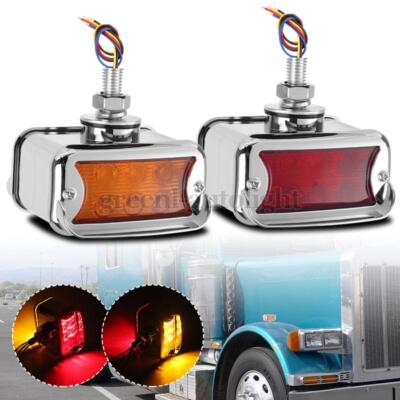 2X LED Red/Amber Dual Face Truck Fender Pedestal Side Marker Light Turn Signal