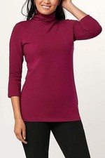 Attitudes by Renee Washed Cotton Mock Neck 3/4 Sleeve Tunic Blackberry