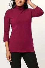 Attitudes by Renee Washed Cotton Mock Neck 3/4 Sleeve Tunic Blackberry