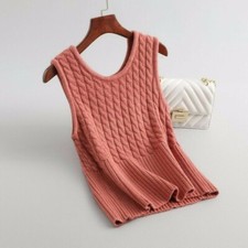 Femme Câble Tricot Pull Tricot Gilet Gilet Rétro sans Manche