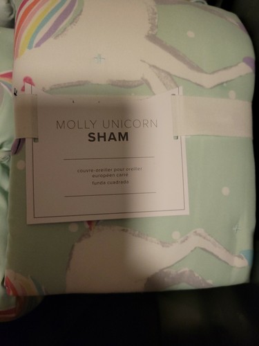 Molly Unicorn Pottery Barn Kids Soft Aqua Euro Pillow Sham 26" - Picture 5 of 5