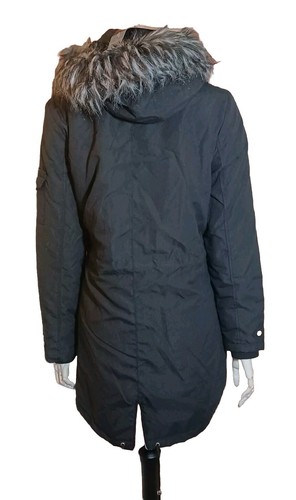 NEW Peacock's Women's Faur Fur Trimmed Hooded Parka Style Coat, Black UK 10 - Picture 3 of 4