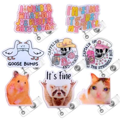 Funny Badge Reel Set 8 PCS Meme ID Clips for Nurses Teachers Office Gifts