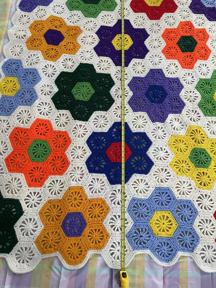 Hand crochet knit blanket/throw multi color Size 46X59” - Image 3 of 4