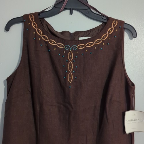 Sag Harbor Choco Brown Sleeveless Dress Size 8 Enbroidery NWT Fast Ship (CB6) - Picture 2 of 10