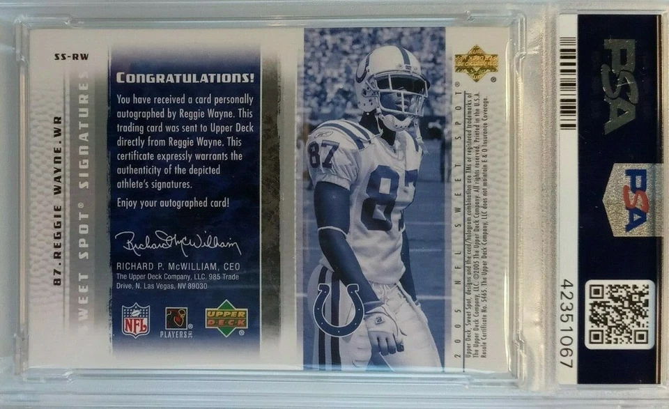 REGGIE WAYNE COLTS SWEET SPOT HELMET CARD! AUTOGRAPH!  PSA/DNA 9 MINT! - Image 4 of 4