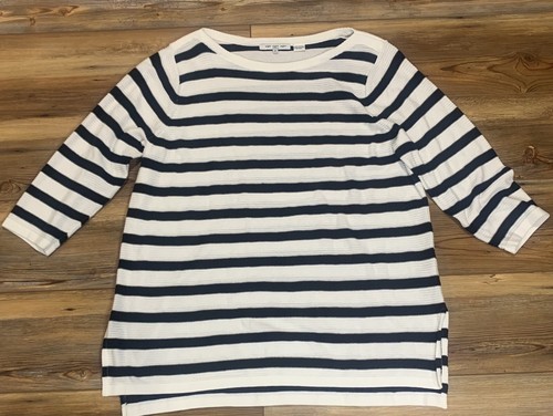 Eight Eight Eight Woman Lightweight Sweater White With Black Stripes Size 1X