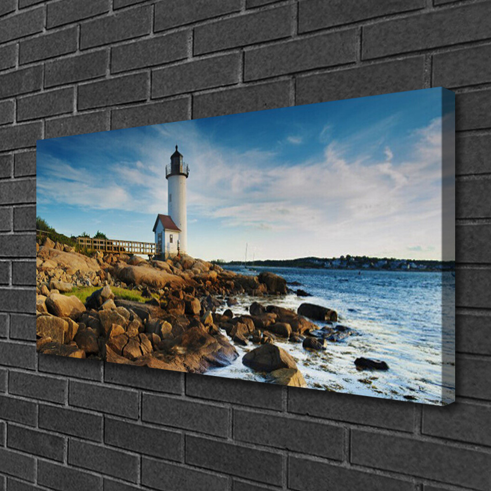 Impression sur toile phare et roches maritimes format 100x50 cm de qualité