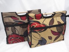 BORSA PORTA LAVORO CUCITO/MAGLIA/UNCINETTO "ROSE" MANICI IN LEGNO