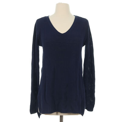 Athleta Women's Blue Stretch Knit Split Side V-Neck Sweater - Size Small