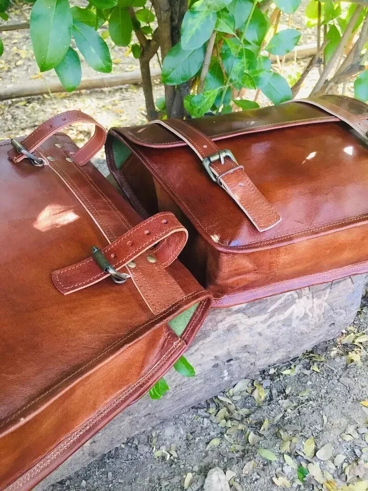 sacoche de selle de vélo en cuir pur sac utilitaire sacoche de vélo vintage f... - Photo 3/4