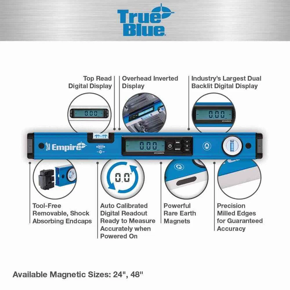 24" True Blue Magnetic Dual Backlit Digital Box Level w/ Protective Storage Case - Image 3 of 4