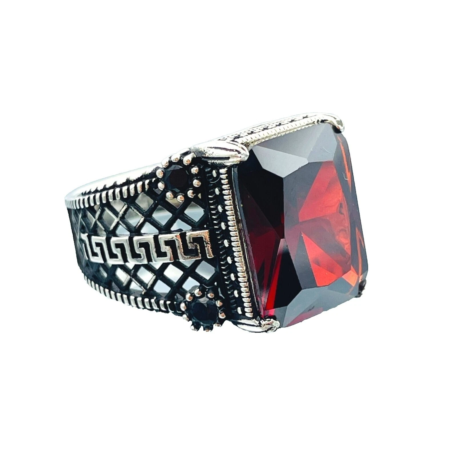 Anillos de Plata de ley Rubí de cóctel para hombres