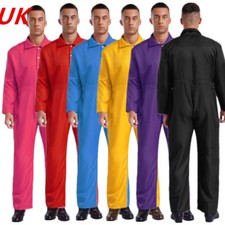 UK Mens Resistant Overalls Turn-down Collar Longsleeve Button-up Work Coverall