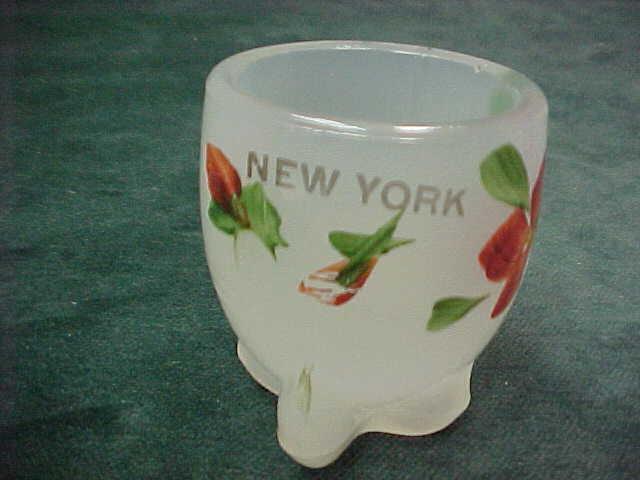NEW YORK EAPG SOUVENIR CLAMBROTH GLASS PIPE TOOTHPICK HOLDER ANTIQUE HAND PAINT