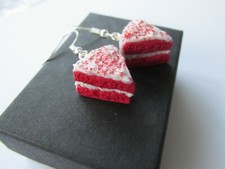 Handmade Unusual Quirky Fun Fimo ~ Red Velvet Cake Earrings - Handmade in UK 